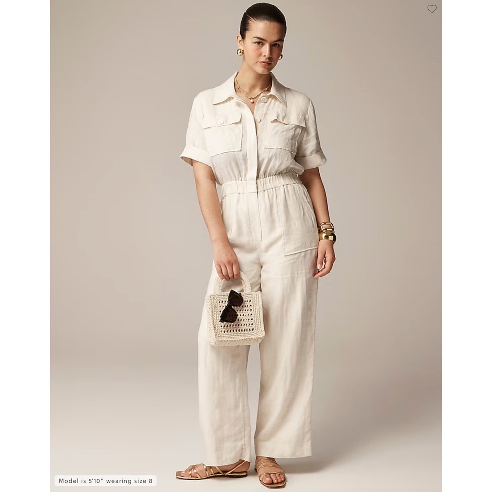 NWT J.Crew $248 Women's 100% Linen Jumpsuit, Natural Tan Beige, Size 22 Resort